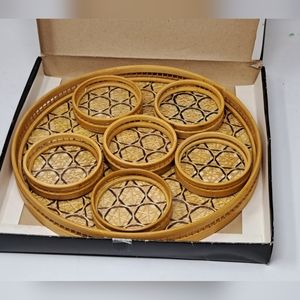 Vintage 7 Peice Bamboo Coaster Set